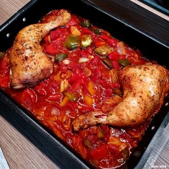 Hähnchenkeulen im Gemüsebett - Rezept - Bild Nr. 16519