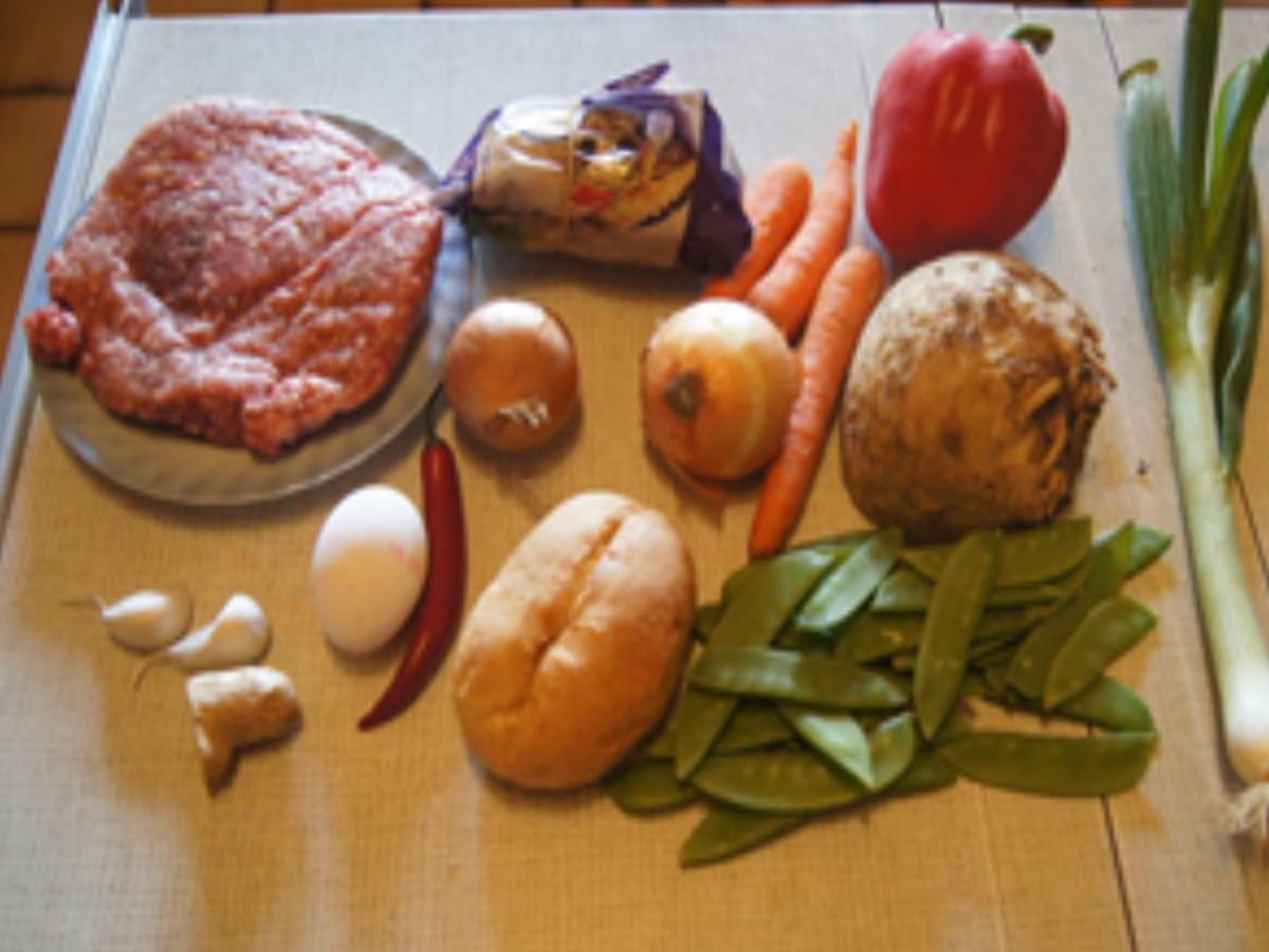 Doppelt gebratene Mettbällchen mit Wok-Gemüse und Basmatireis - Rezept - Bild Nr. 3