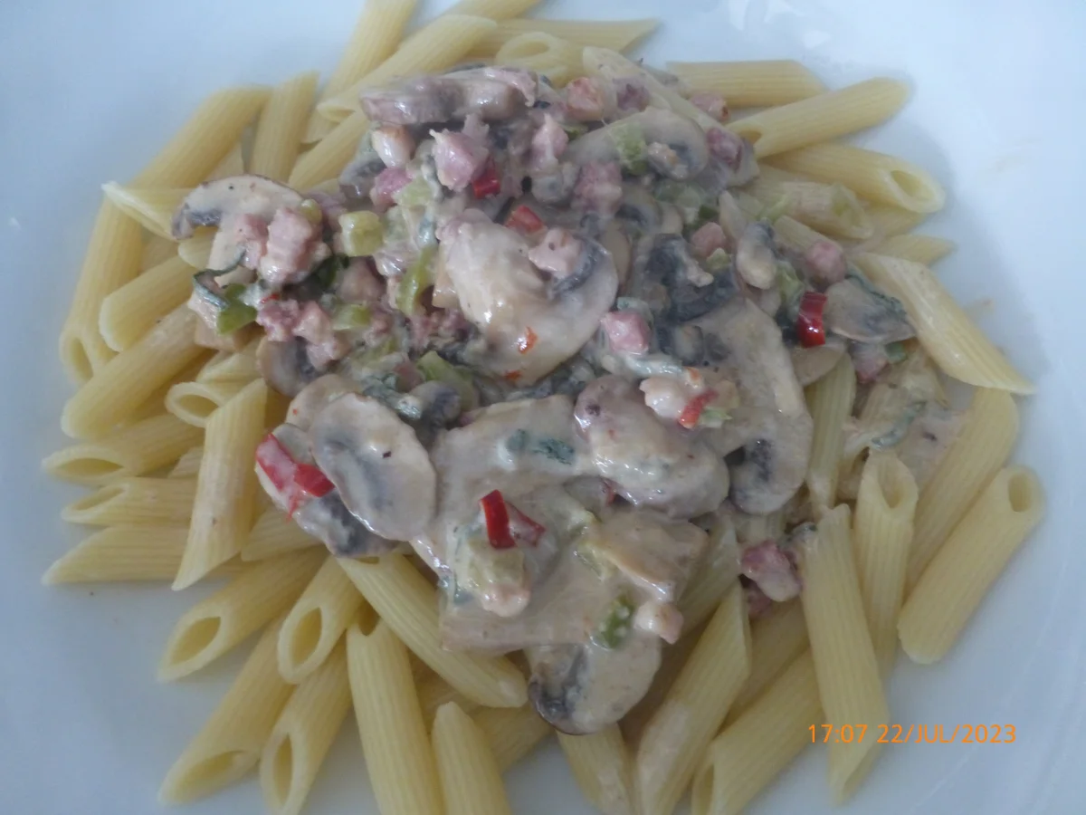 Penne mit Pilzen, Speck und Salbei - Rezept - Bild Nr. 16702