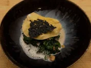 Ravioli mit Käse-Emulsion, Spinat und Korallen-Cracker - Rezept - Bild Nr. 16702