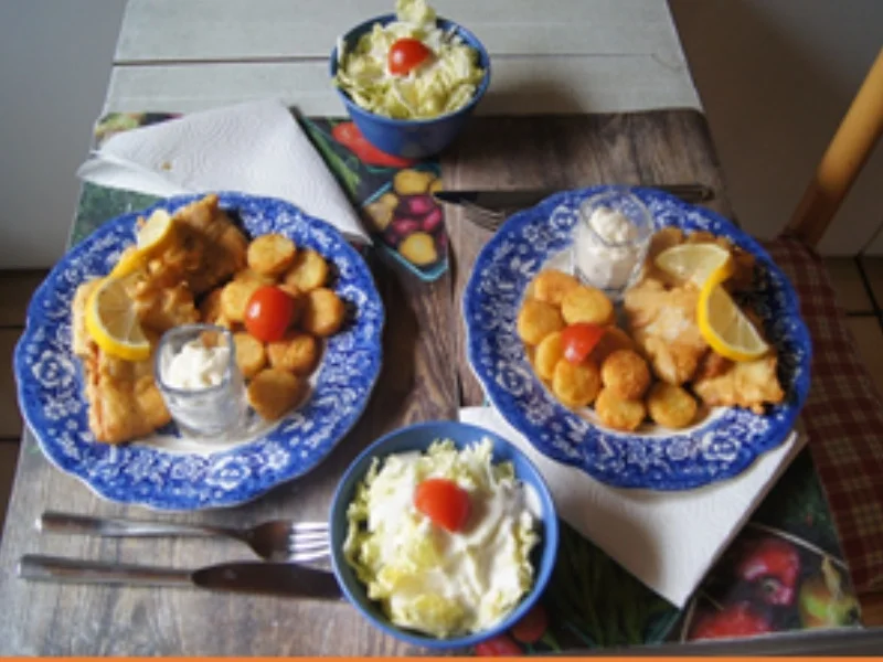 Rezept: Ausgebackenes Pangasius-Filet mit Mini-Rösti und Chinakohlsalat Bild Nr. 16714 Ausgebackenes Pangasius-Filet mit Mini-Rösti und Chinakohlsalat - Rezept - Bild Nr. 16714