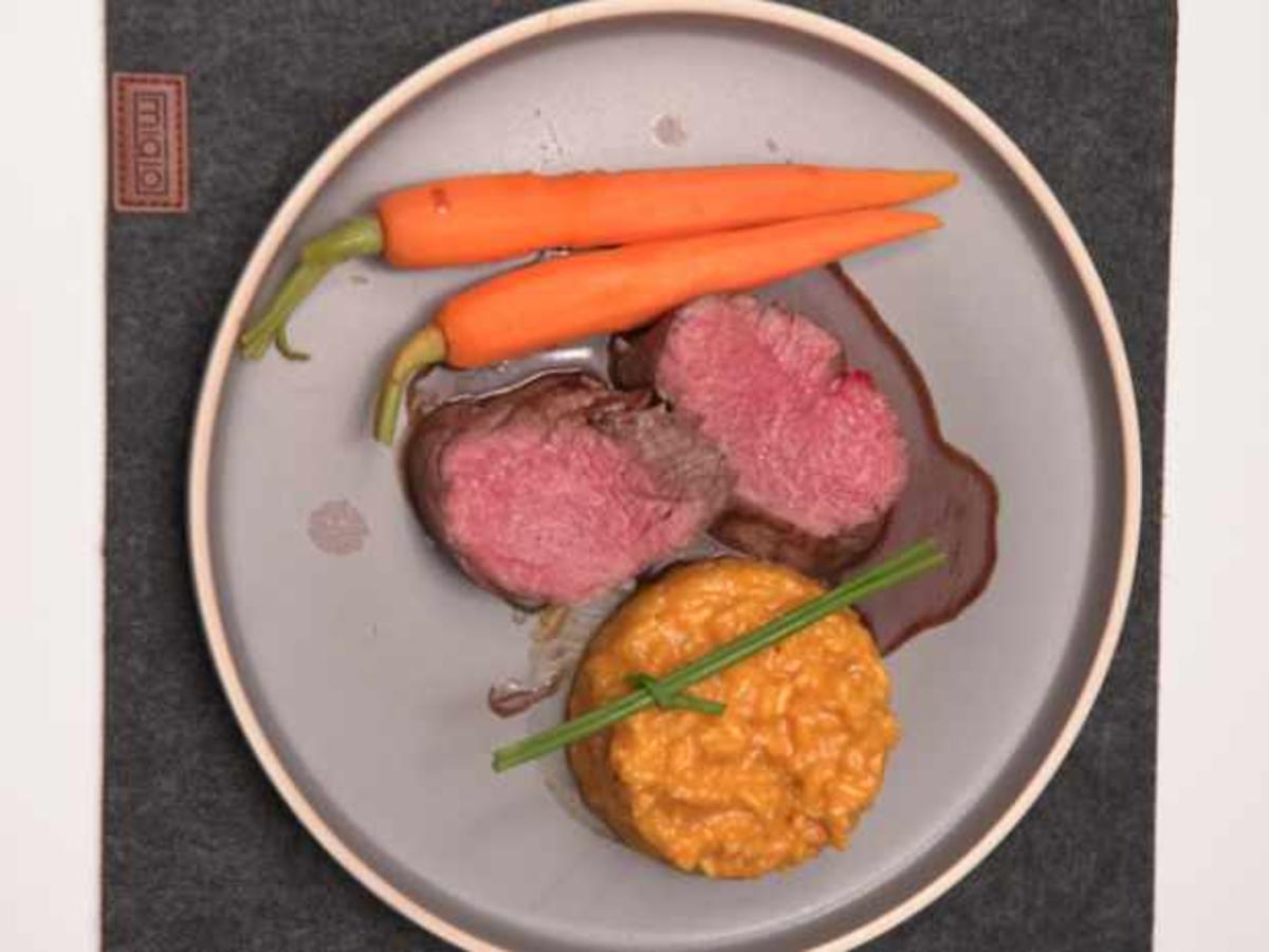 Rinderfilet mit einer Rotwein Jus und Risotto Milanese - Rezept ...