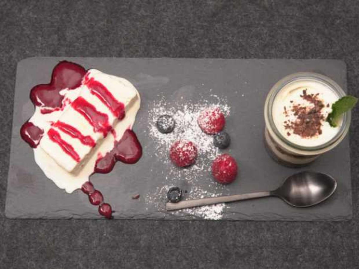 Tiramisu mit Vanille Parfait auf einem Himbeerspiegel - einfach - von ...