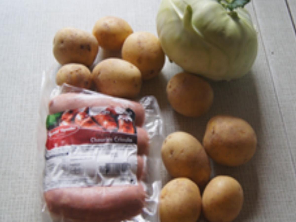 Bratwurst mit Rahm-Kohlrabi und Kartoffeln - Rezept - Bild Nr. 3