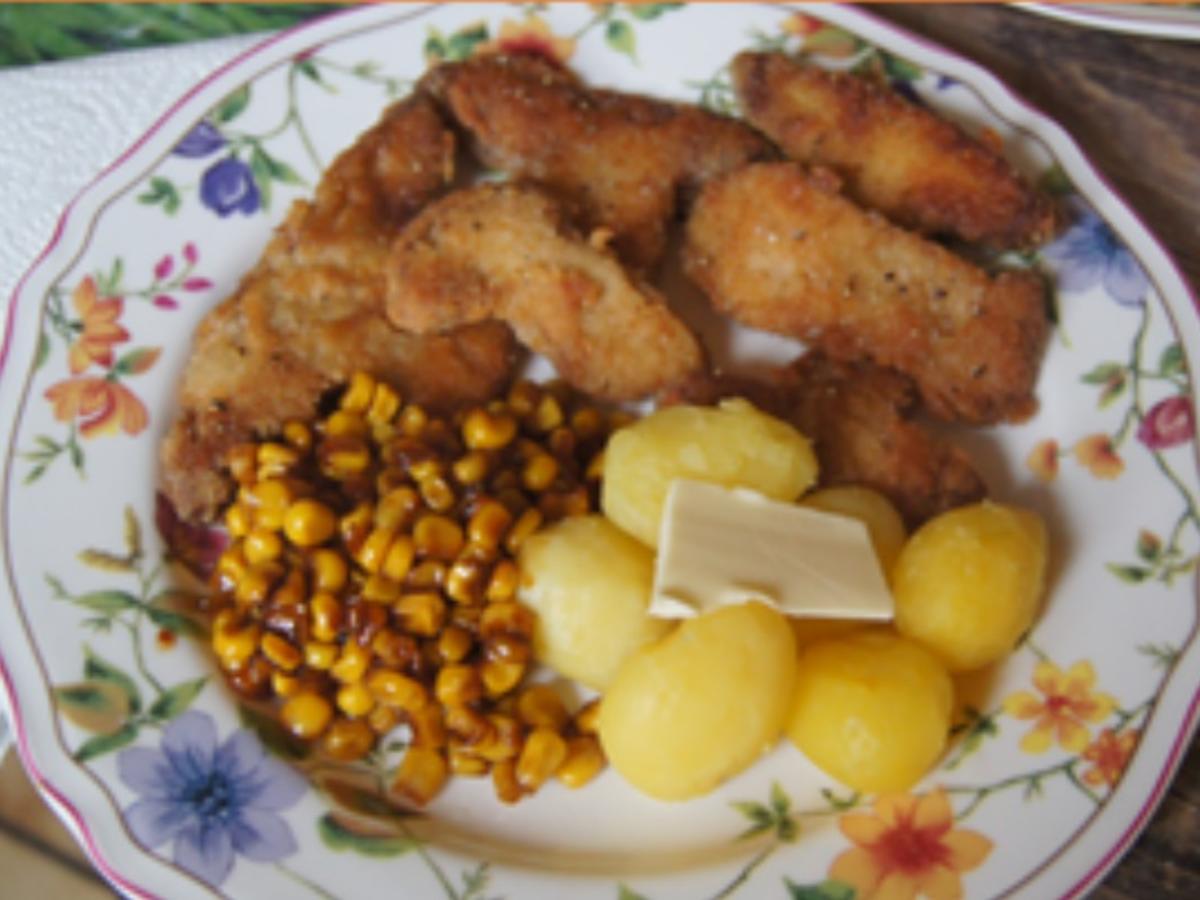 Steinpilzschnitzel mit pikanten Honig-Mais und Drillingen - Rezept - Bild Nr. 2
