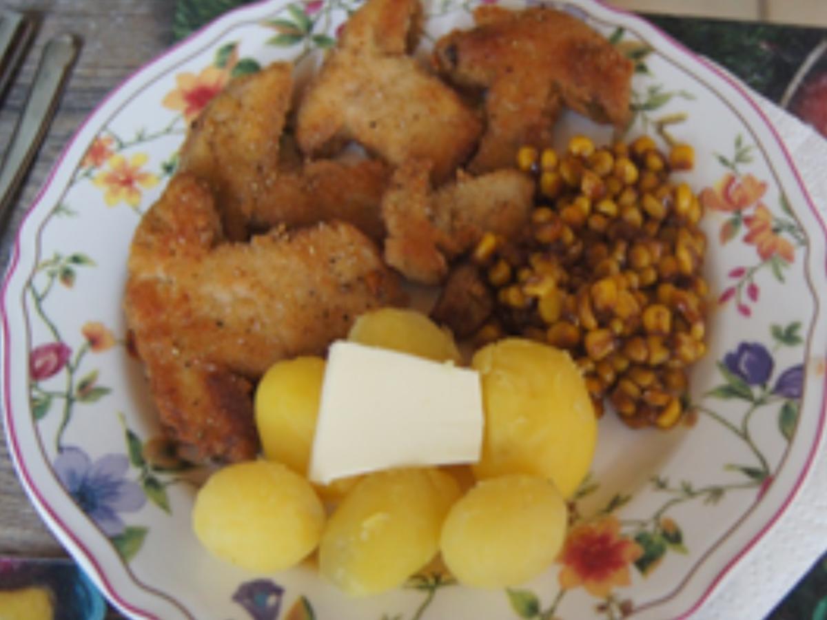 Steinpilzschnitzel mit pikanten Honig-Mais und Drillingen - Rezept - Bild Nr. 11