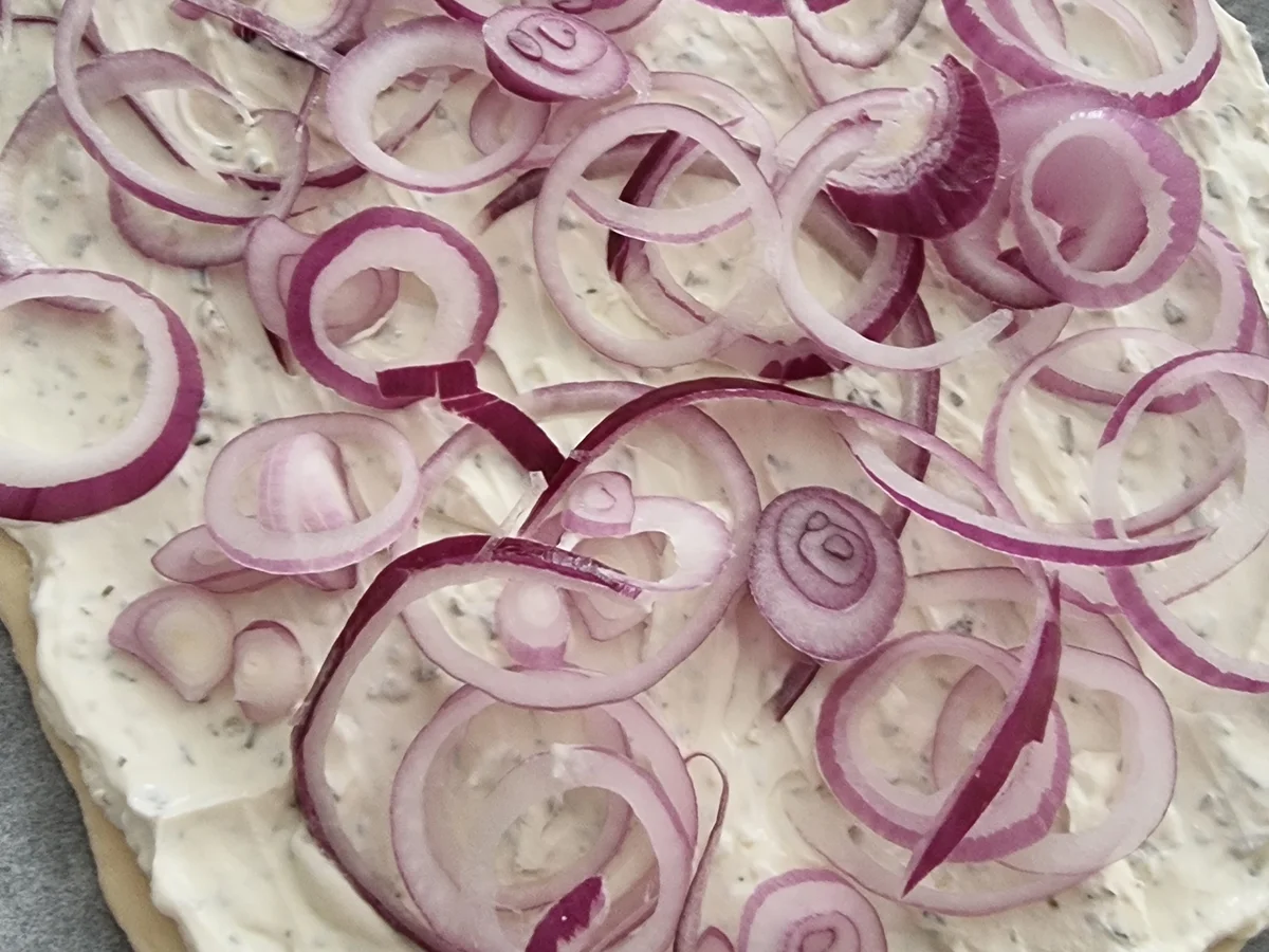 Flammkuchen mit Lachs und Zwiebeln - Rezept - Bild Nr. 16800