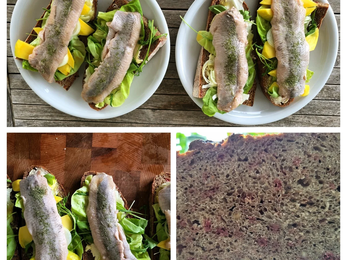 Matjesfilet auf Rote-Bete-Sauerteigbrot mit Honig-Senf-Zitronen Topping - Rezept - Bild Nr. 5