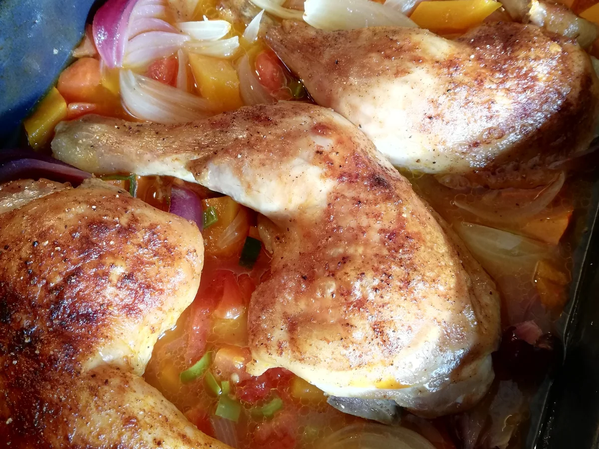 Rezept: Hähnchenschenkel mit Kürbis-Gemüse Bild Nr. 2 Hähnchenschenkel mit Kürbis-Gemüse - Rezept - Bild Nr. 2