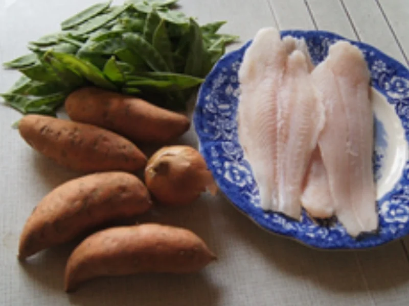 Rezept: Pangasius-Filet mit Zuckerschoten und Süßkartoffelstampf Bild Nr. 3 Pangasius-Filet mit Zuckerschoten und Süßkartoffelstampf - Rezept - Bild Nr. 3