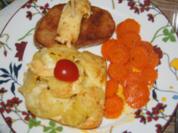 Gebratener Leberkäse mit Honig-Möhrenblüten und Kartoffelgratin - Rezept - Bild Nr. 16864