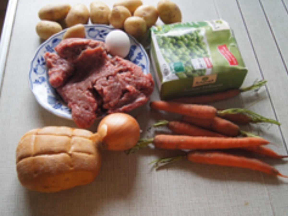 Rindfleisch-Frikadellen mit Erbsen-Möhren-Gemüse und Kartoffelstampf - Rezept - Bild Nr. 16865