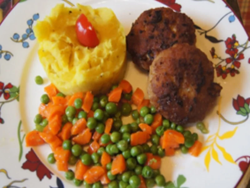 Rindfleisch-Frikadellen mit Erbsen-Möhren-Gemüse und Kartoffelstampf - Rezept - Bild Nr. 16878