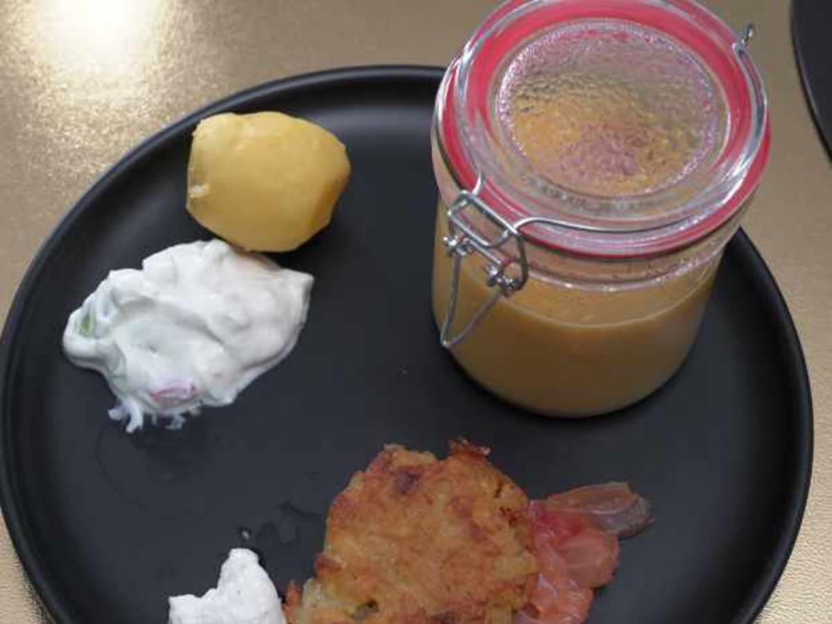 Kartoffelpfannkuchen mit Lachs und Kartoffelsuppe - Rezept - Bild Nr. 2