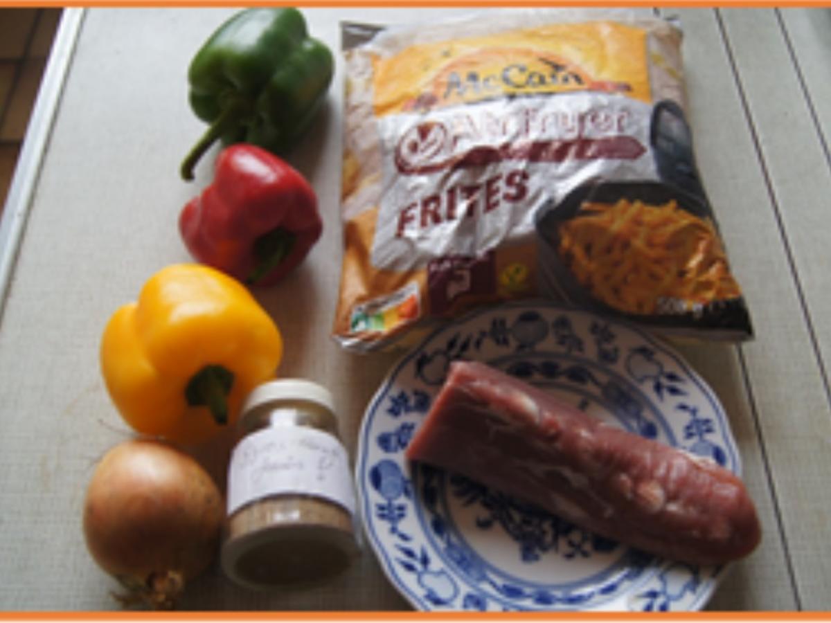 Gyros mit bunten Paprikastreifen und Pommes Frites - Rezept - Bild Nr. 3