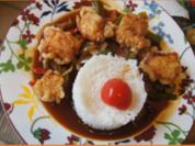 Knusper-Fischfilet auf Gemüsestreifen süß-sauer mit Basmatireis - Rezept - Bild Nr. 16888