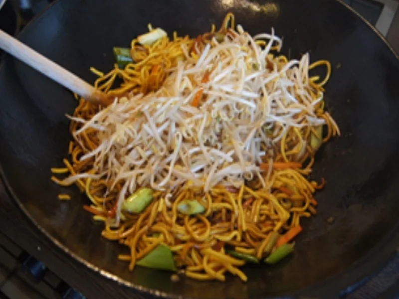 Frittiertes Schweinefilet auf Mie-Nudeln mit Sojabohnensprossen - Rezept - Bild Nr. 16904