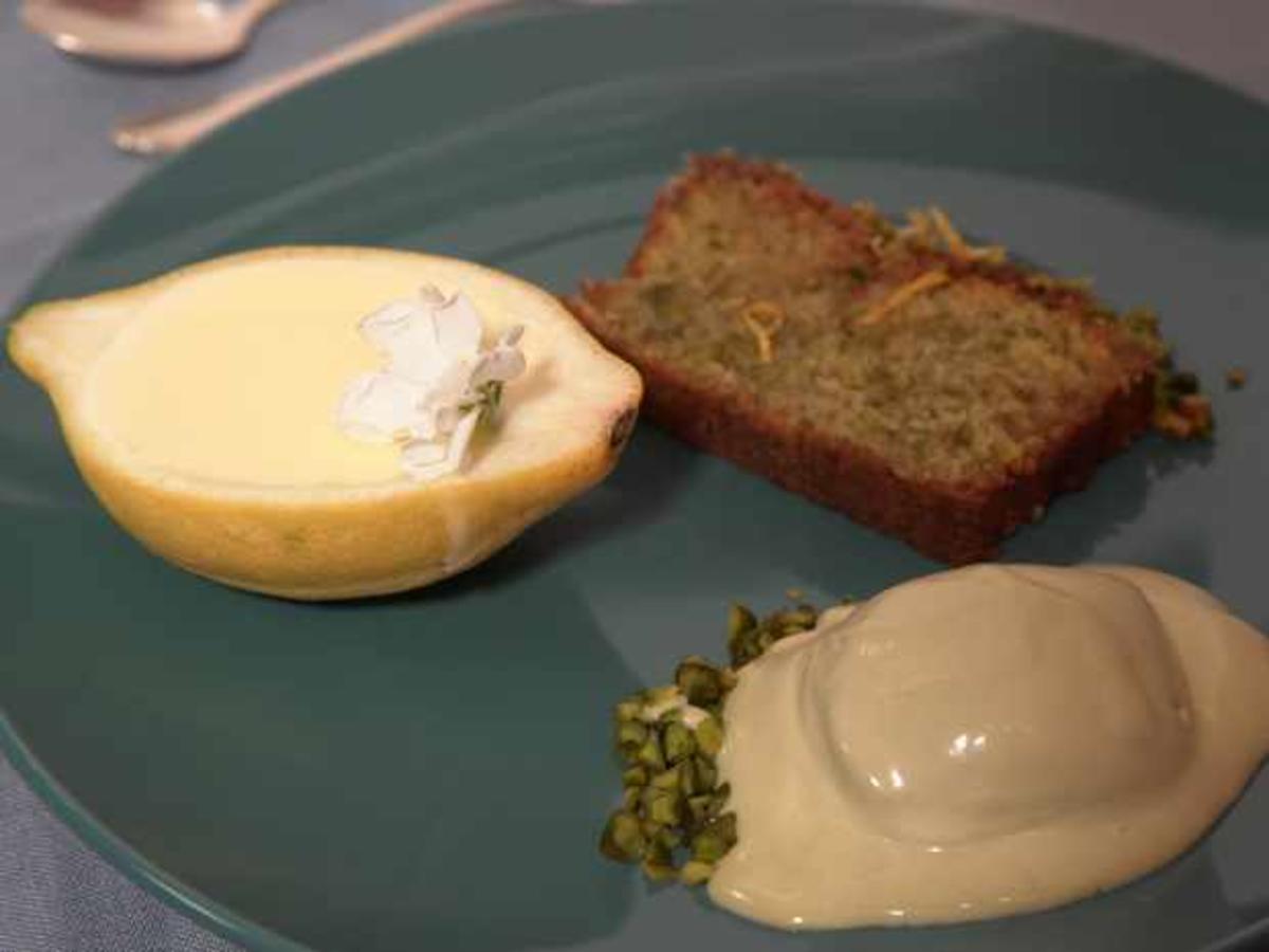 Zitronen Pistazien Kuchen und Pistazien Eis - von Das perfekte Dinner