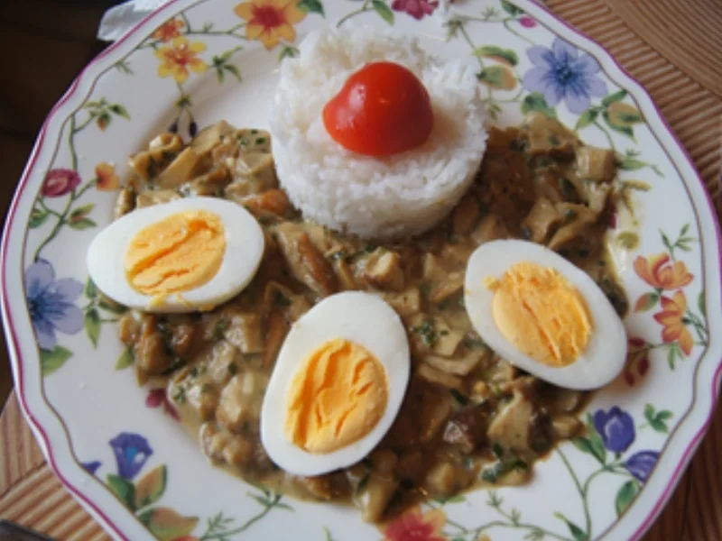 Gekochte Eier auf Rahm-Steinpilzen mit Basmatireis - Rezept - Bild Nr. 16904