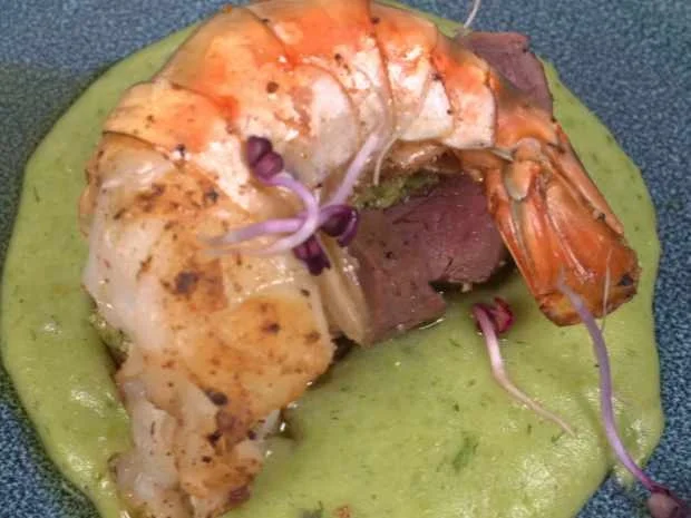 Wildschwein und Garnele auf Kartoffel-Erbsen-Spinat-Stampf - Rezept - Bild Nr. 16908