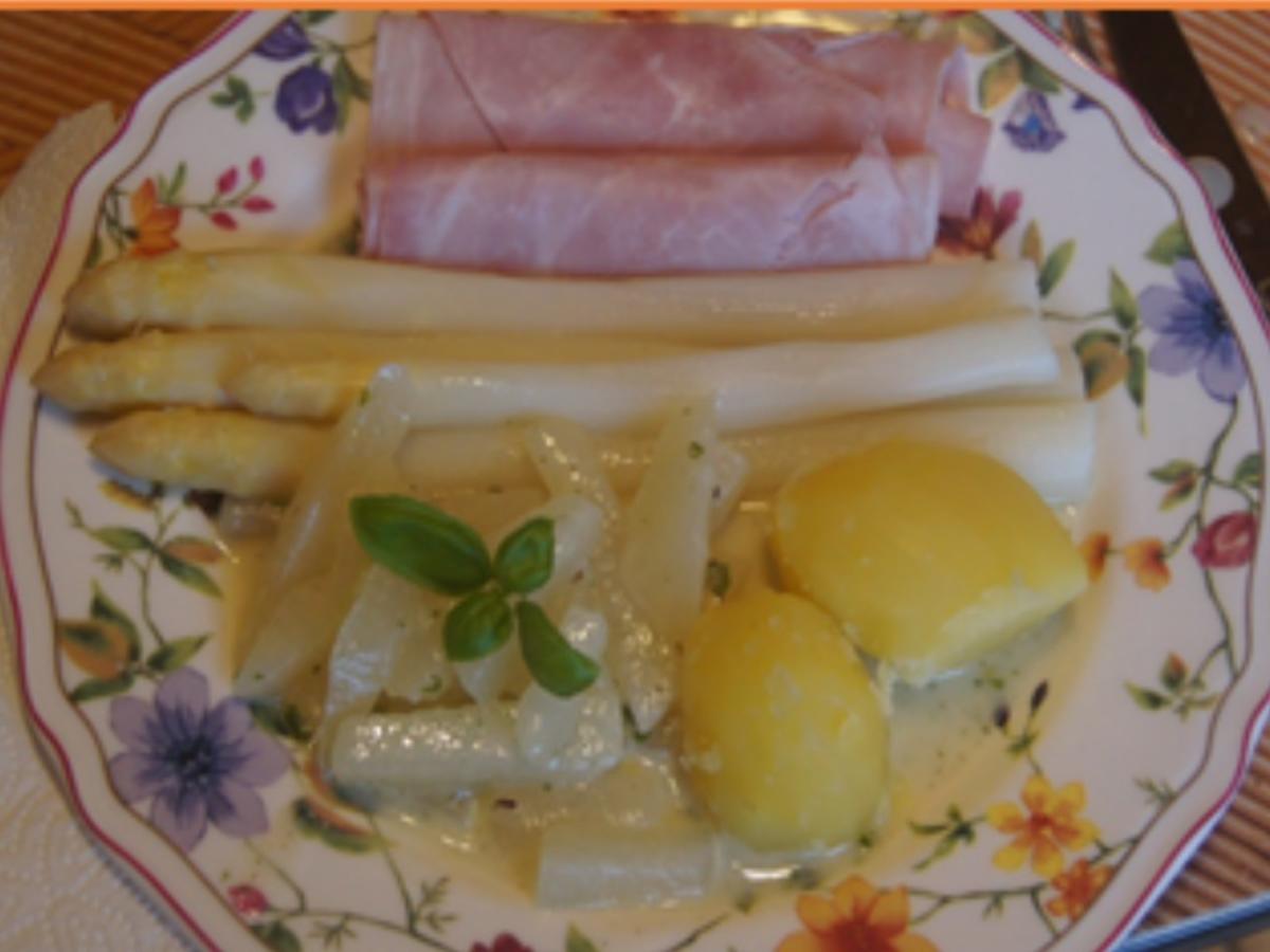 Rahm-Kohlrabi-Gemüse mit Spargel, Kochschinken und Salzkartoffeln - Rezept - Bild Nr. 5