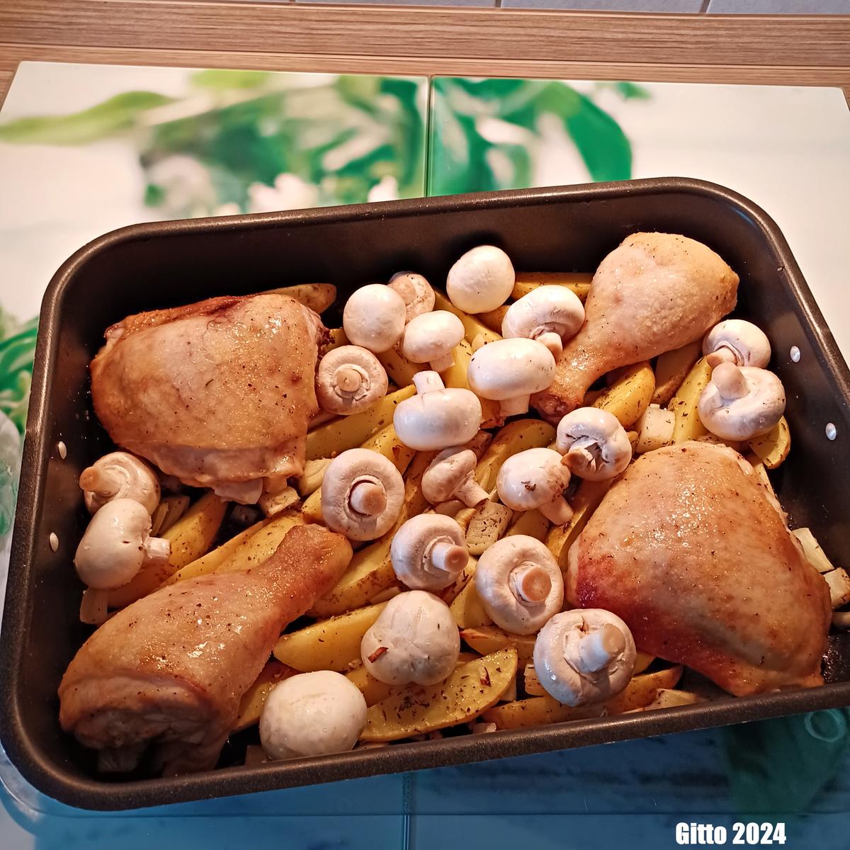 Hähnchenkeulen aus dem Backofen mit leckeren Begleitern - Rezept - Bild Nr. 17016