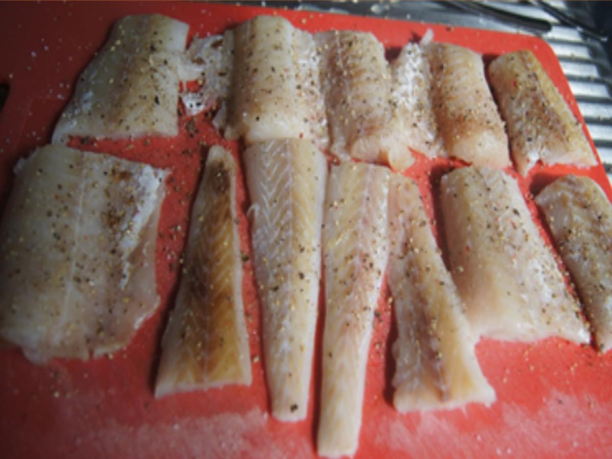 Knusper-Fischfilet mit Zuckererbsen und Rahm-Selleriestampf - Rezept - Bild Nr. 17029