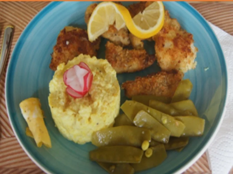 Knusper-Fischfilet mit Zuckererbsen und Rahm-Selleriestampf - Rezept - Bild Nr. 17045