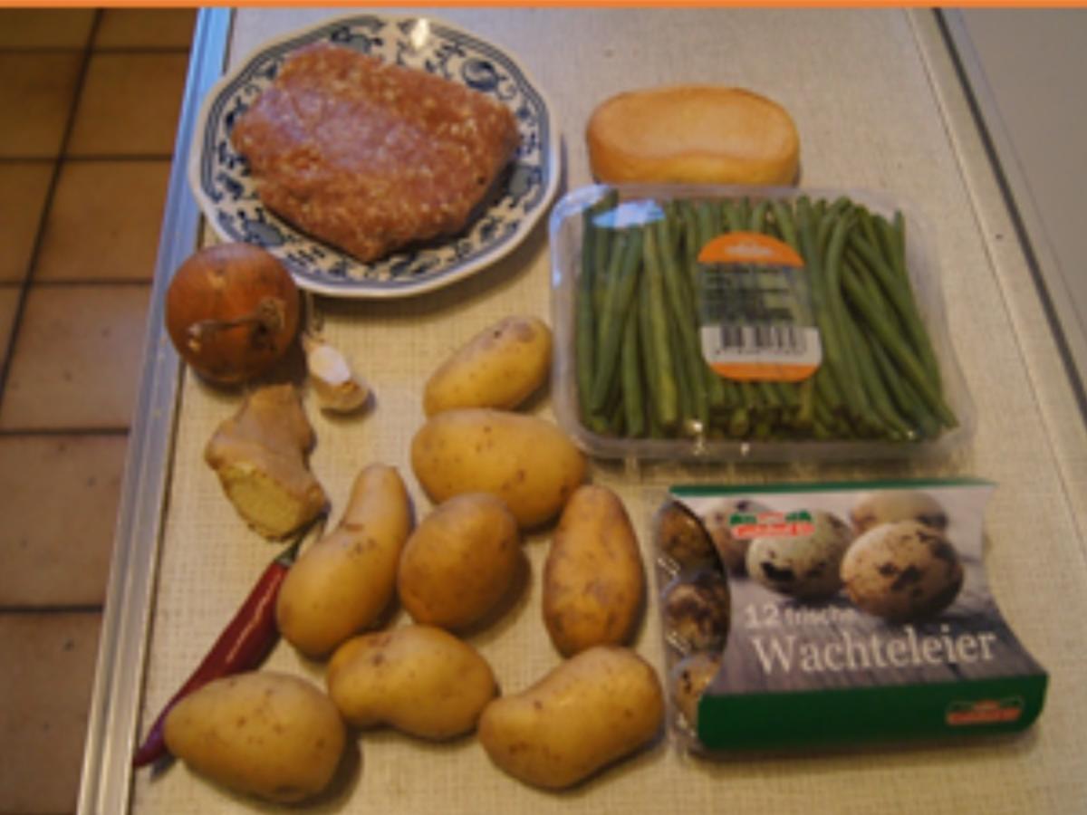 Frikadellen mit Wachteleiern, Kenia-Bohnen und Kartoffelstampf - Rezept - Bild Nr. 17038