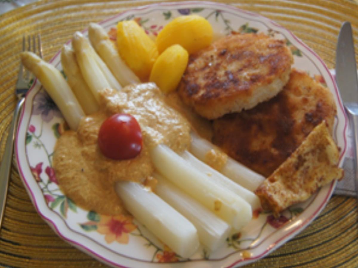 Spargel mit Sellerie-Schnitzel, Orangen-Dressing und Frühkartoffeln ...
