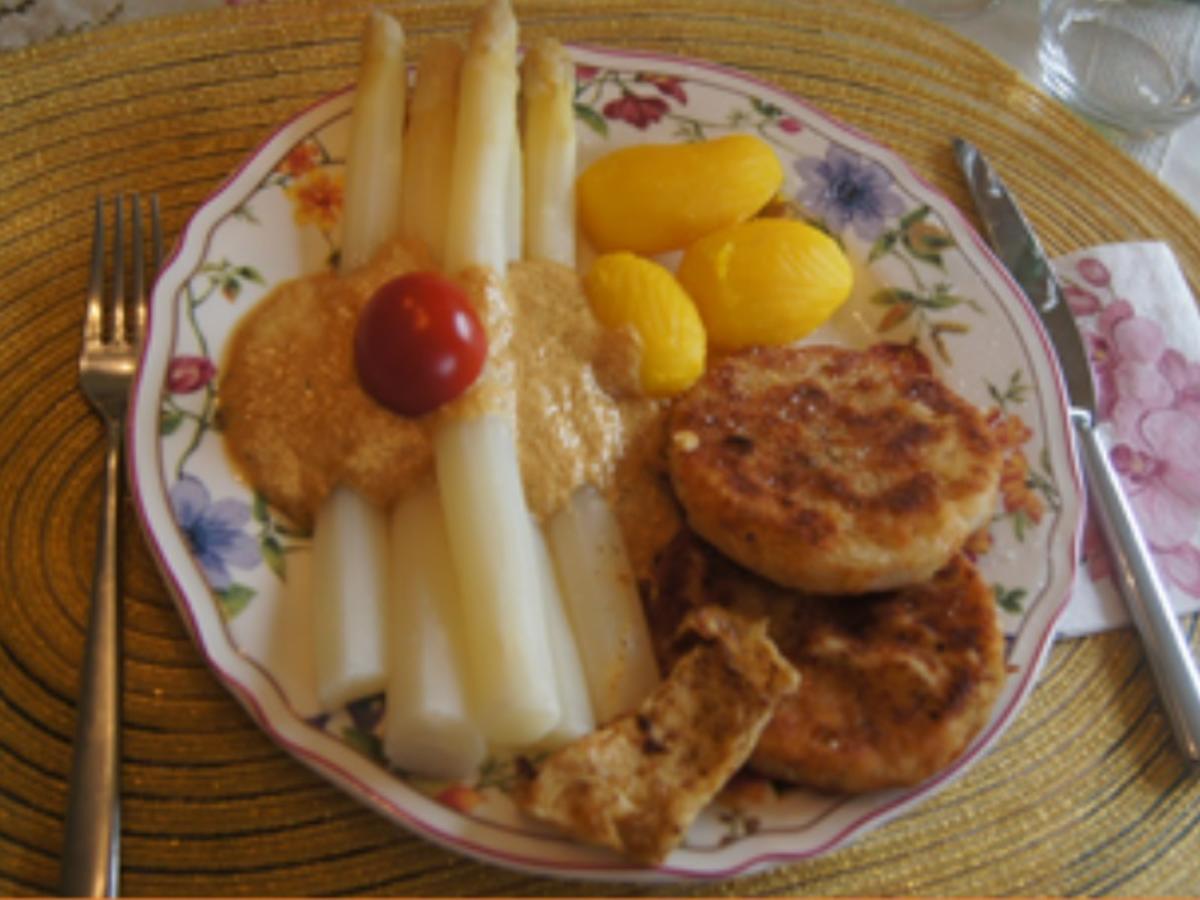 Spargel mit Sellerie Schnitzel, Orangen Dressing und Frühkartoffeln ...