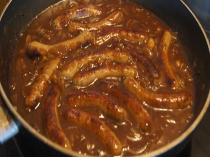 Rezept: Nürnberger Bratwürstchen in Zwiebelsauce und Kartoffelstampf und Salat Bild Nr. 10 Nürnberger Bratwürstchen in Zwiebelsauce und Kartoffelstampf und Salat - Rezept - Bild Nr. 10