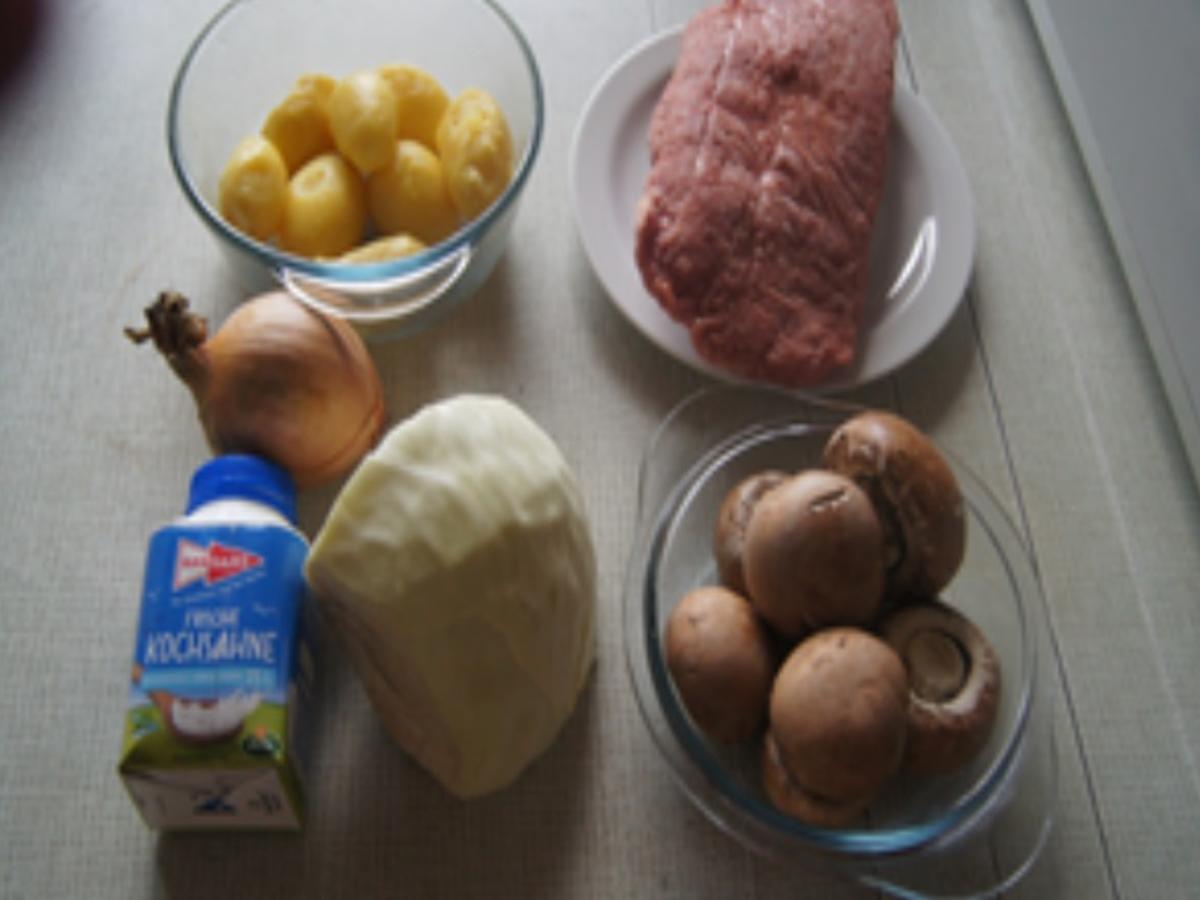 Weißkohl-Kartoffel-Champignon-Hackfleisch-Pfanne - Rezept - Bild Nr. 3