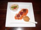 Lebkuchenmousse u. Zimteis mit Amarettinimantel auf Apricotbrandysoße - Rezept