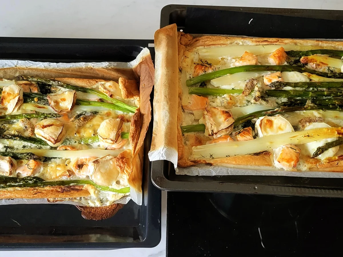 Lachs-Spargelquiche mit Ziegenkäse und Honig-Senf-Zitronen Vinaigrette - Rezept - Bild Nr. 17067