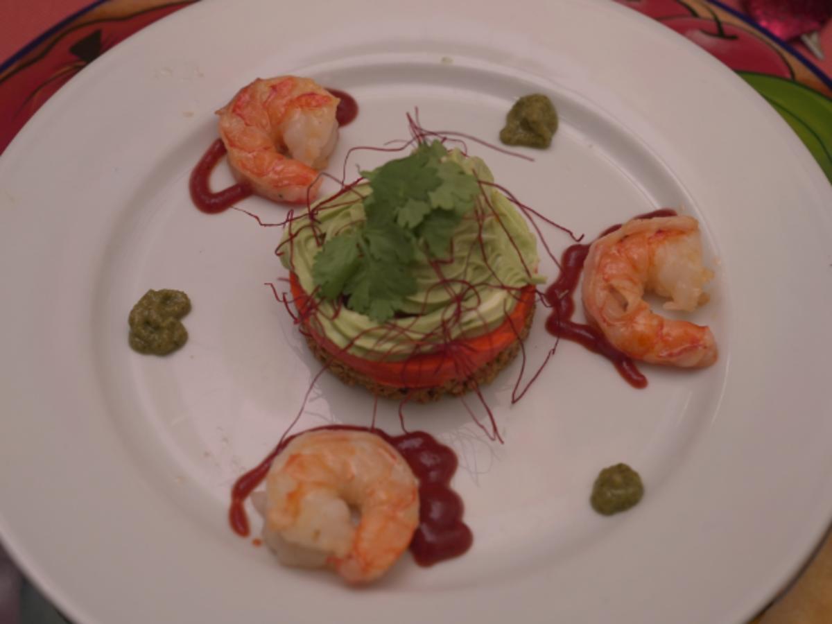 Taco mit Avocadocreme, Paprikagelee und Garnelen - Rezept - Bild Nr. 17076