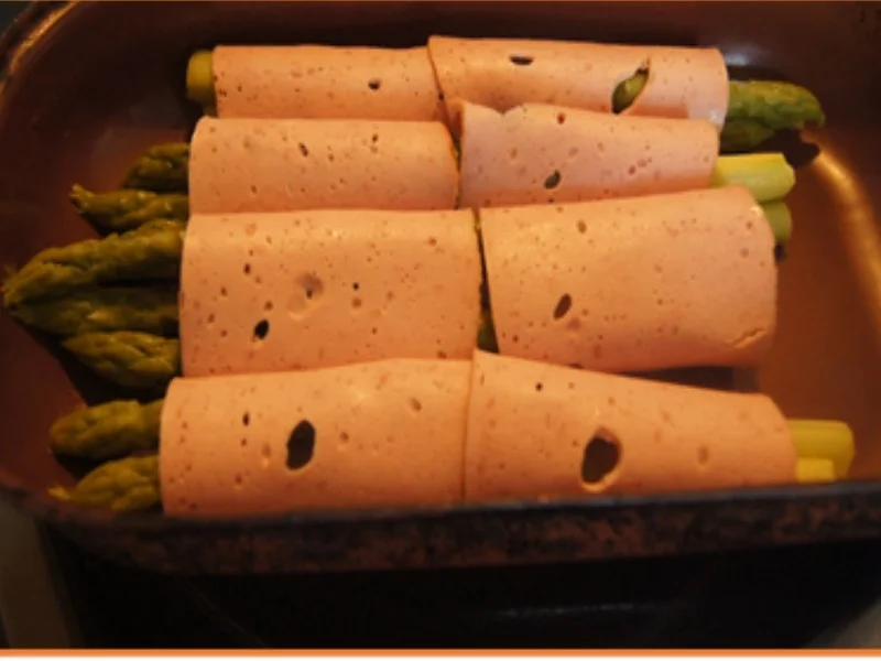 Grüner Spargel mit Leberkäsemantel und Kartoffelstampf - Rezept - Bild Nr. 17084