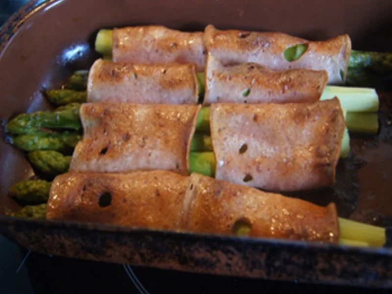 Grüner Spargel mit Leberkäsemantel und Kartoffelstampf - Rezept - Bild Nr. 17086