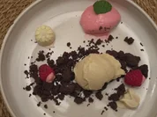 Tonkabohnen-Eis mit Schokocrumble und Himbeermousse - Rezept - Bild Nr. 17090