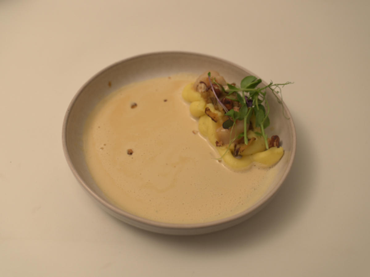 Jakobsmuscheln auf Kartoffelpüree in Miso-Sud - Rezept - Bild Nr. 17096