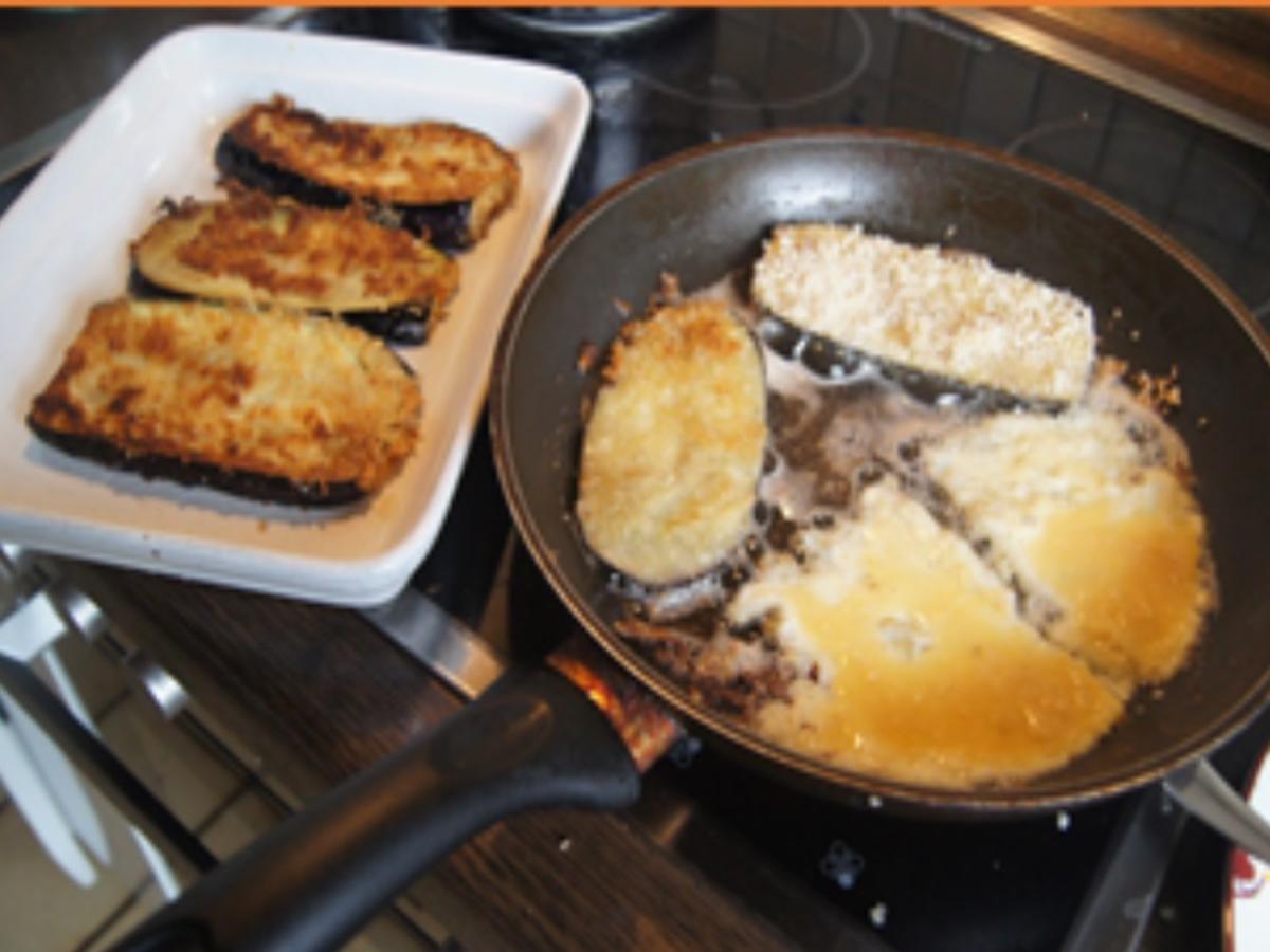 Auberginen-Schnitzel mit Knoblauch-Champignons und Spätzle - Rezept - Bild Nr. 17111