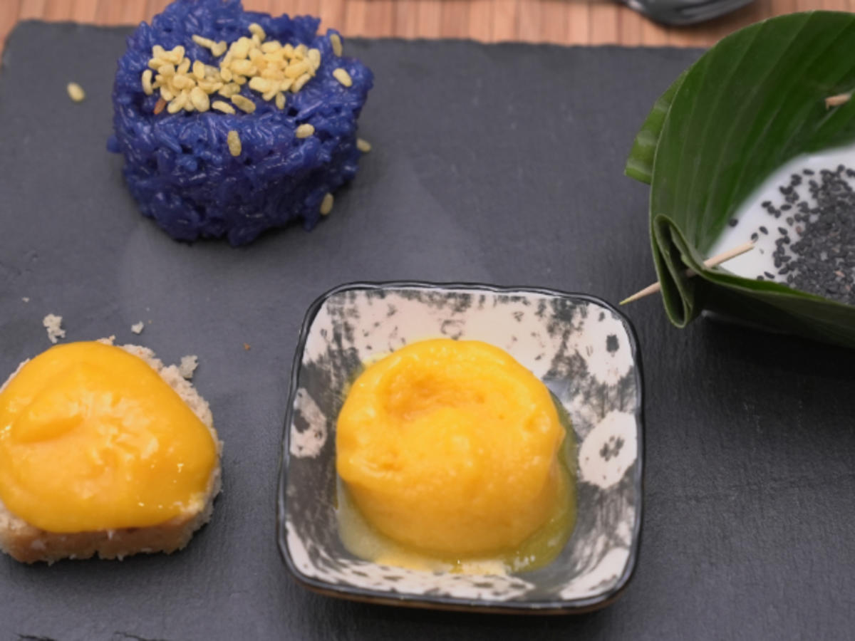 Sticky Rice mit Kokoskuchen und Mangosorbet - Rezept - Bild Nr. 17111