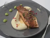 Marinierter Lachs mit Blumenkohl-Wasabi-Püree und Spargel-Kräuter-Pesto - Rezept - Bild Nr. 17137