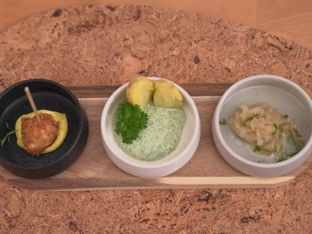 Rezept: Regenbogenforelle mit Estragon, Zwiebel mit Zitronenverbene und Kartoffel Bild Nr. 17137 Regenbogenforelle mit Estragon, Zwiebel mit Zitronenverbene und Kartoffel - Rezept - Bild Nr. 17137