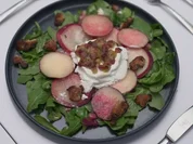 Ziegenkäsetaler mit Honig-Speck-Crumble und Rucola mit Granatapfeldressing - Rezept - Bild Nr. 2