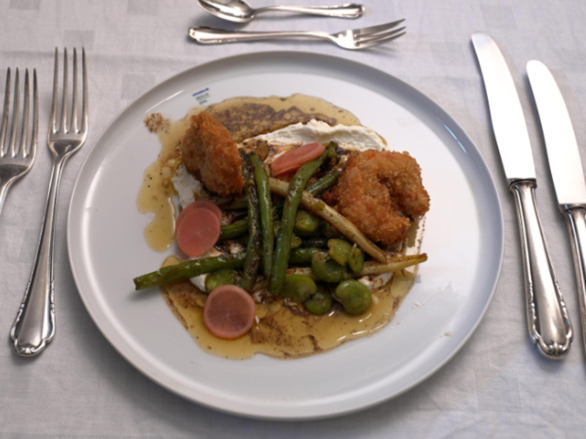 Labneh mit Bohnen, gerösteter Zitronenschale und Garnelen - Rezept - Bild Nr. 17146