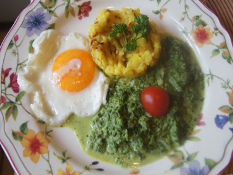 Rezept: Würziger-Rahmspinat mit Spiegelei und herzhafter Kartoffelstampf Bild Nr. 9 Würziger-Rahmspinat mit Spiegelei und herzhafter Kartoffelstampf - Rezept - Bild Nr. 9