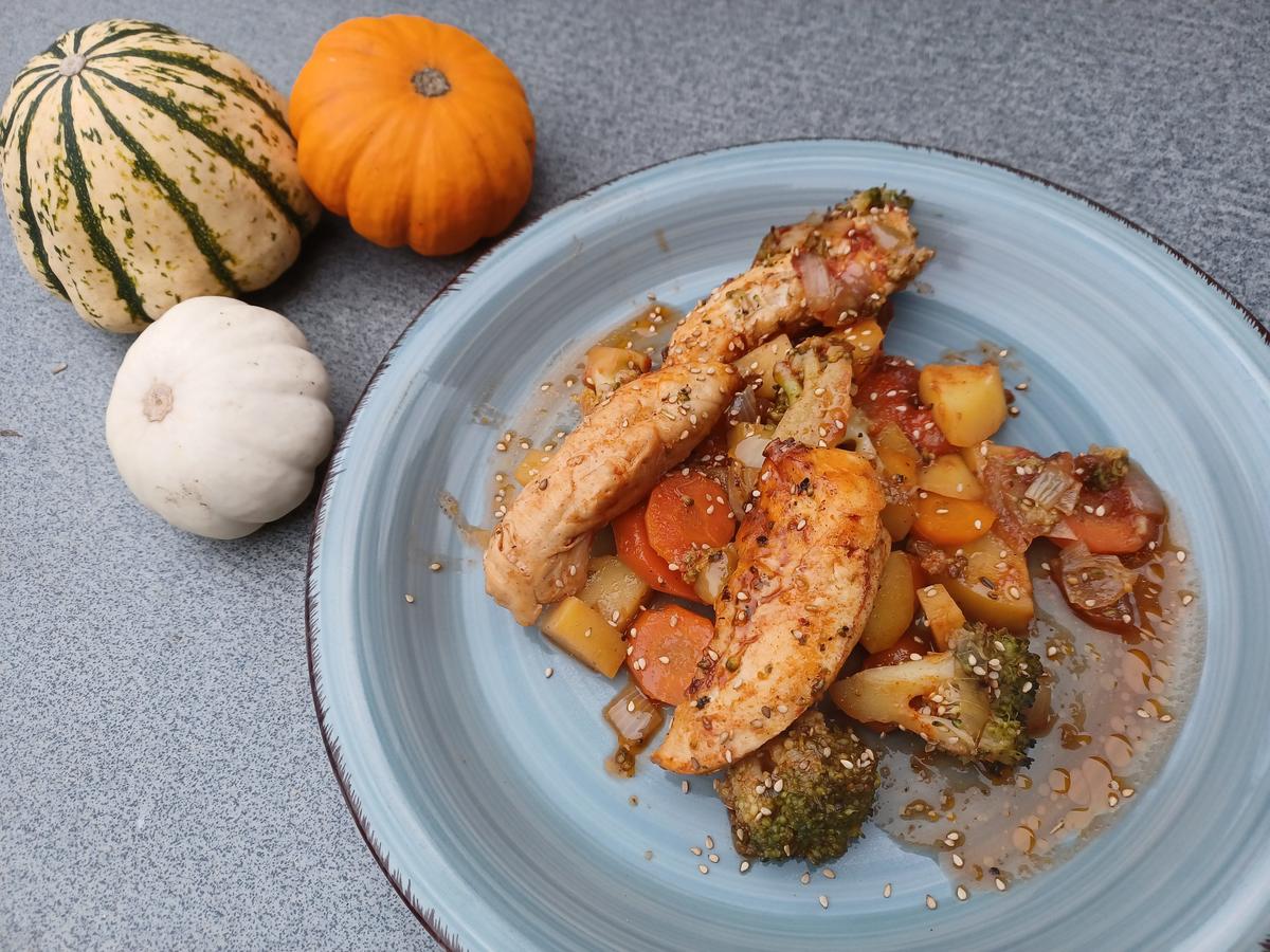 Hähnchen mit Gemüse aus dem Ofen Rezept kochbar de