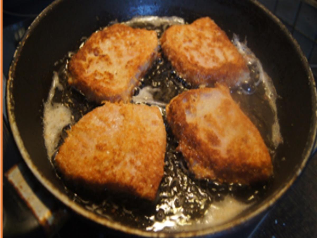 Leberkäse mit Parmesankruste, geschmorten Spitzkohl und Meerrettich-Kartoffelstampf - Rezept - Bild Nr. 17217