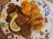 Steinpilzschnitzel mit Rahm-Möhrenblüten und Brat-Drillingen - Rezept - Bild Nr. 17211